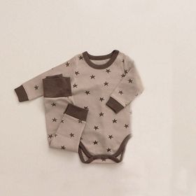 Baby Star & Moon Graphic Cotton Bodysuit Combo Pants Thermal Underwear Sets (Color: Khaki, Size/Age: 80 (9-12M))