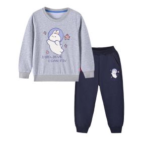 Baby Girl Cute Bunny Graphic Hoodie Combo Loose Trousers Soft Cotton Sets (Color: Grey, Size/Age: 110 (3-5Y))