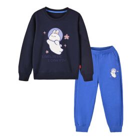Baby Girl Cute Bunny Graphic Hoodie Combo Loose Trousers Soft Cotton Sets (Color: Navy Blue (Dark Blue), Size/Age: 150 (10-12Y))