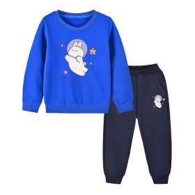 Baby Girl Cute Bunny Graphic Hoodie Combo Loose Trousers Soft Cotton Sets (Color: Blue, Size/Age: 150 (10-12Y))