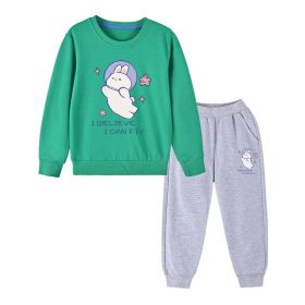 Baby Girl Cute Bunny Graphic Hoodie Combo Loose Trousers Soft Cotton Sets (Color: Light Green, Size/Age: 100 (2-3Y))