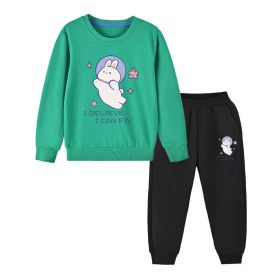 Baby Girl Cute Bunny Graphic Hoodie Combo Loose Trousers Soft Cotton Sets (Color: Green, Size/Age: 150 (10-12Y))