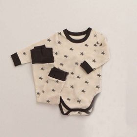 Baby Star & Moon Graphic Cotton Bodysuit Combo Pants Thermal Underwear Sets (Color: Apricot, Size/Age: 73 (6-9M))