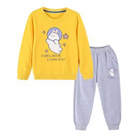 Baby Girl Cute Bunny Graphic Hoodie Combo Loose Trousers Soft Cotton Sets (Color: Light Yellow, Size/Age: 140 (8-10Y))