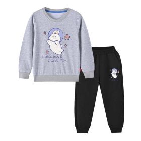 Baby Girl Cute Bunny Graphic Hoodie Combo Loose Trousers Soft Cotton Sets (Color: Beige, Size/Age: 100 (2-3Y))