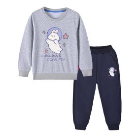 Baby Girl Cute Bunny Graphic Hoodie Combo Loose Trousers Soft Cotton Sets (Color: Grey, Size/Age: 150 (10-12Y))