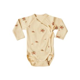 Baby Boy And Girl Flower Pattern Side Belted Design Soft Cotton Onesies (Color: Brown, Size/Age: 66 (3-6M))
