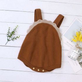 Baby Boy And Girl 1pcs Lace Design Solid Color Sleeveless Onesies (Color: Brown, Size/Age: 100 (2-3Y))