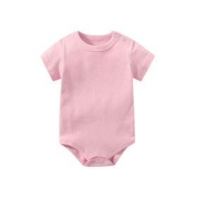 Baby Solid Color Short Sleeve Soft Cotton Comfy Onesies (Color: Pink, Size/Age: 80 (9-12M))