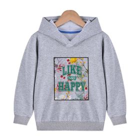 Baby Floral And Slogan Print Pattern Soft Cotton Hoodies (Color: Grey, Size/Age: 110 (3-5Y))