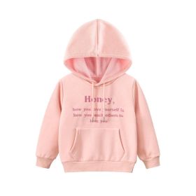 Baby Girl Embroidered Pattern Solid Color Fleece Hooded Sweatshirt (Color: Pink, Size/Age: 90 (12-24M))