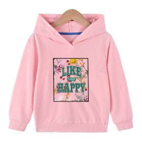Baby Floral And Slogan Print Pattern Soft Cotton Hoodies (Color: Pink, Size/Age: 120 (5-7Y))