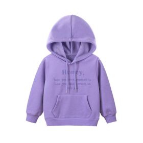 Baby Girl Embroidered Pattern Solid Color Fleece Hooded Sweatshirt (Color: Purple, Size/Age: 110 (3-5Y))