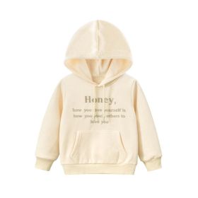 Baby Girl Embroidered Pattern Solid Color Fleece Hooded Sweatshirt (Color: Apricot, Size/Age: 100 (2-3Y))