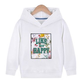 Baby Floral And Slogan Print Pattern Soft Cotton Hoodies (Color: White, Size/Age: 140 (8-10Y))