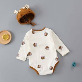 Baby 1pcs Cartoon Bear & Calf Graphic Long Sleeved Soft Bodysuit With Hat (Color: Brown, Size/Age: 90 (12-24M))