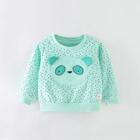 Baby Girl Polka Dot & Cartoon Bear Patched Pattern Long Sleeve Hoodies (Color: Green, Size/Age: 90 (12-24M))