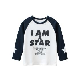 Baby Slogan Print Pattern Color Matching Design Long Sleeve Shirt (Color: Navy Blue (Dark Blue), Size/Age: 120 (5-7Y))