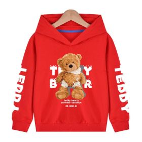 Baby Boy Slogan And Bear Print Pattern Long Sleeve Hoodie With Hat (Color: Red, Size/Age: 140 (8-10Y))