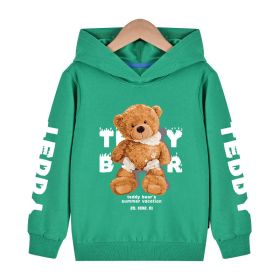 Baby Boy Slogan And Bear Print Pattern Long Sleeve Hoodie With Hat (Color: Green, Size/Age: 120 (5-7Y))