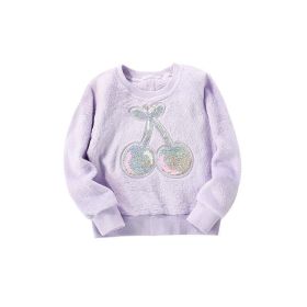 Baby Girl Sequins Cherry Pattern Purple Plush Hoodie (Color: Purple, Size/Age: 140 (8-10Y))