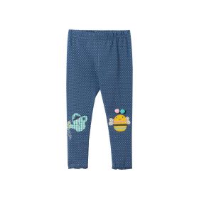 Baby Girl Dot Pattern Cartoon Bee Patched Design Cotton Tight Pant (Color: Navy Blue (Dark Blue), Size/Age: 140 (8-10Y))