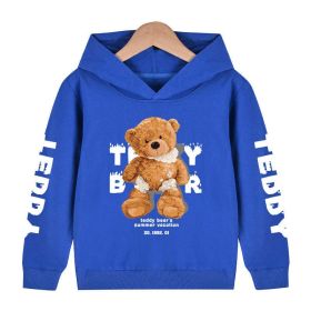 Baby Boy Slogan And Bear Print Pattern Long Sleeve Hoodie With Hat (Color: Blue, Size/Age: 110 (3-5Y))