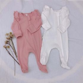 Baby Girl Solid Color Elastic Cotton Romper Jumpsuit (Color: White, Size/Age: 59 (0-3M))