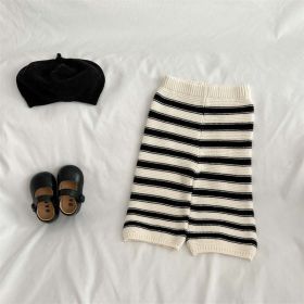 Baby Striped Pattern Lapel Knitted Cardigan With Pants Sets (Color: Beige, Size/Age: 66 (3-6M))