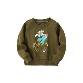Baby Boy Rocket Graphic Crewneck Long Sleeve Cotton Hoodie (Color: Green, Size/Age: 90 (12-24M))