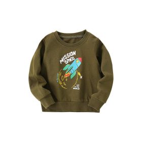 Baby Boy Rocket Graphic Crewneck Long Sleeve Cotton Hoodie (Color: Green, Size/Age: 120 (5-7Y))