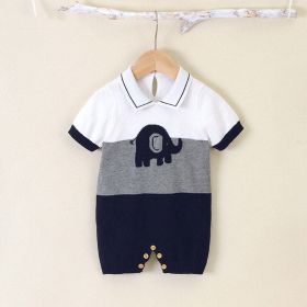 Baby Boy 1pcs Elephant Embroidered Graphic Contrast Design Crotch Romper (Color: Grey, Size/Age: 90 (12-24M))