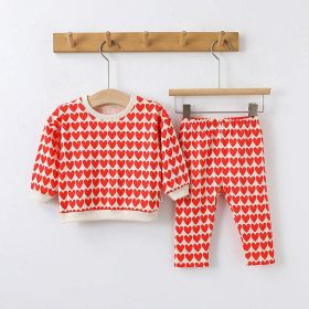 Baby All Over Print Pattern Hoodies Combo Pants Sets (Color: Red, Size/Age: 80 (9-12M))