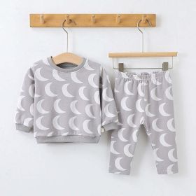 Baby All Over Print Pattern Hoodies Combo Pants Sets (Color: Grey, Size/Age: 73 (6-9M))