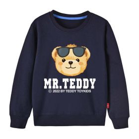 Baby Boy Cartonn Bear Pattern O-Neck Casual Hoodies (Color: Navy Blue (Dark Blue), Size/Age: 130 (7-8Y))