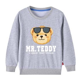 Baby Boy Cartonn Bear Pattern O-Neck Casual Hoodies (Color: Grey, Size/Age: 120 (5-7Y))