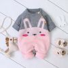 Baby 1pcs Cartton Bunny Graphic Contrast Design Shoulder Button Design Knitted Romper