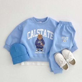 Baby Bear Letters Pattern Hoodies Combo Trousers Casual Cute Sets (Color: Blue, Size/Age: 100 (2-3Y))