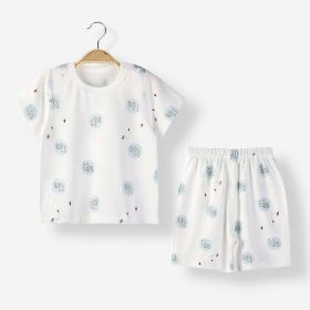 Baby Animal Print T-Shirt Combo 1-Pieces Solid Shorts Sets (Color: Blue, Size/Age: 100 (2-3Y))