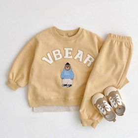 Baby Bear Letters Pattern Hoodies Combo Trousers Casual Cute Sets (Color: Yellow, Size/Age: 110 (3-5Y))