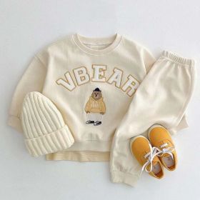 Baby Bear Letters Pattern Hoodies Combo Trousers Casual Cute Sets (Color: White, Size/Age: 73 (6-9M))