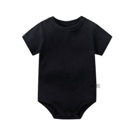 Baby Solid Color Short Sleeve Soft Cotton Comfy Onesies (Color: Black, Size/Age: 73 (6-9M))