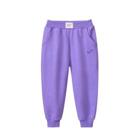 Baby Embroidered Pattern Solid Color Sport Trousers (Color: Purple, Size/Age: 120 (5-7Y))