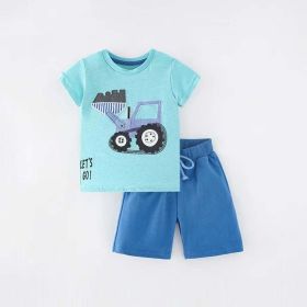 Baby 2pcs Striped Pattern Cartoon Animal Patched Tee Combo Solid Shorts Handsome Sets (Color: Green, Size/Age: 120 (5-7Y))