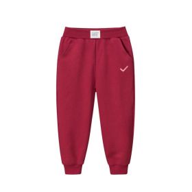 Baby Embroidered Pattern Solid Color Sport Trousers (Color: Red, Size/Age: 140 (8-10Y))