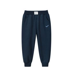 Baby Embroidered Pattern Solid Color Sport Trousers (Color: Navy Blue, Size/Age: 90 (12-24M))