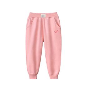 Baby Embroidered Pattern Solid Color Sport Trousers (Color: Pink, Size/Age: 110 (3-5Y))