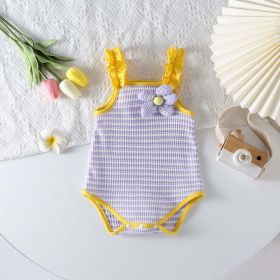 Baby Girl Striped Pattern Floral Patched Design Sling Onesies (Color: Purple, Size/Age: 100 (2-3Y))