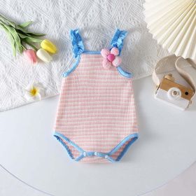 Baby Girl Striped Pattern Floral Patched Design Sling Onesies (Color: Light Pink, Size/Age: 100 (2-3Y))