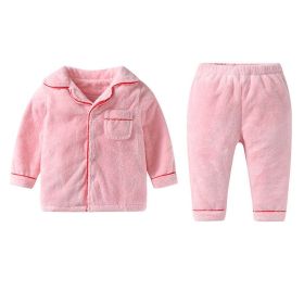 Baby 1pcs Cartoon Animal Pattern Coral Fleece Cardigan & Pants Tracksuit Sets (Color: Pink, Size/Age: 90 (12-24M))